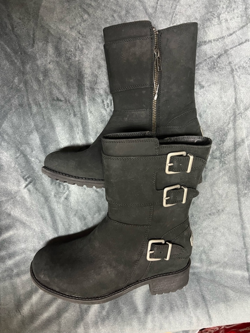 UGG Women's Black Mid-Calf Buckle Moto Boots
